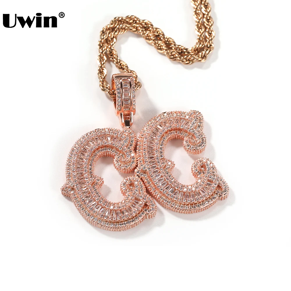 UWIN Personalized Baguettecz Letter Pendant Necklace Micro Paved CZ Name Charms Custom Iced Name Pendant Fashion Hiphop Jewelry