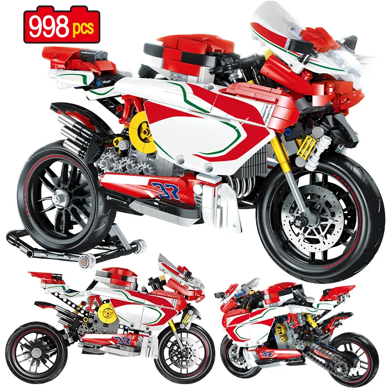 

998pcs City Racing Car Moto Motorcycle Model Building Blocks Mechanical Speed Motobike Vehicle Bricks Toys For Kids