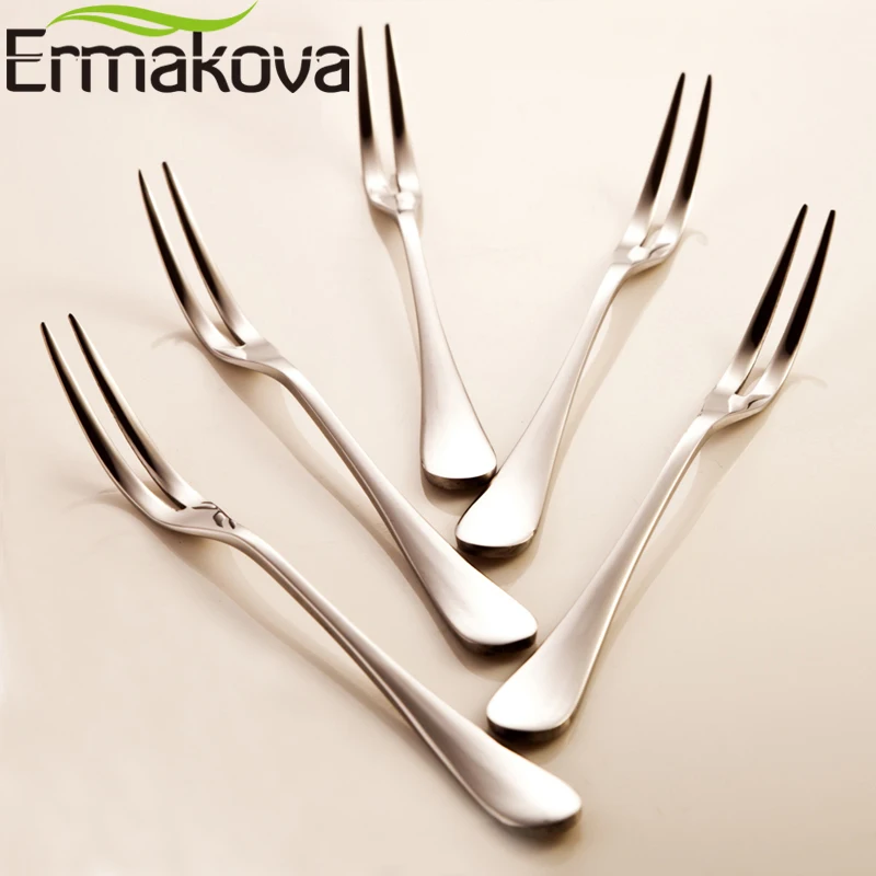 ERMAKOVA 5 or 10 Pcs/Set Stainless Steel Fruit Fork Dessert Cake Fork Salad Tableware Cutlery Hotel Restaurant Party Supplies