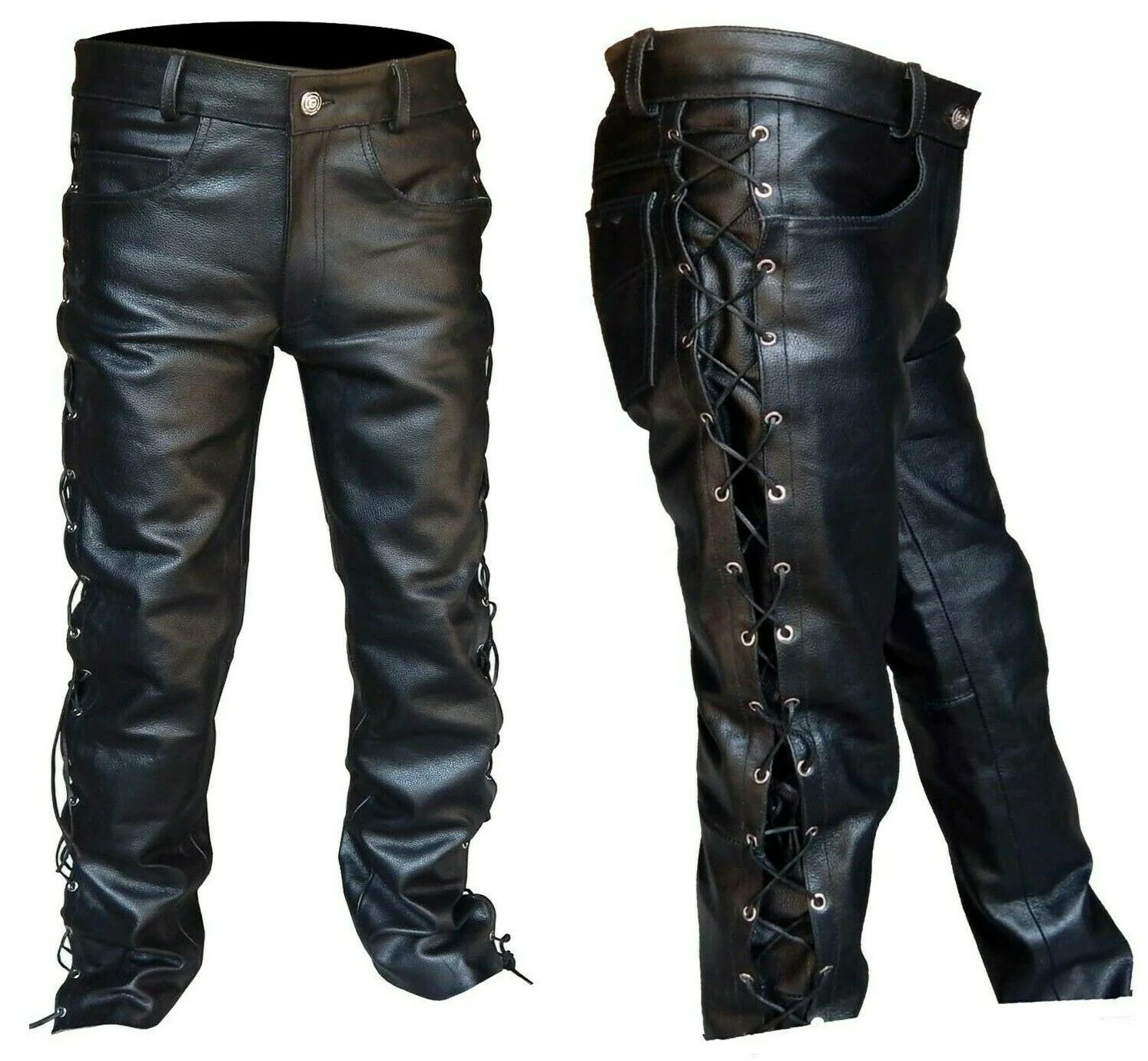 Pantalones de cuero de estilo locomotor Punk para hombre, pantalones de vendaje Retro Medieval, pantalones negros, moda de invierno