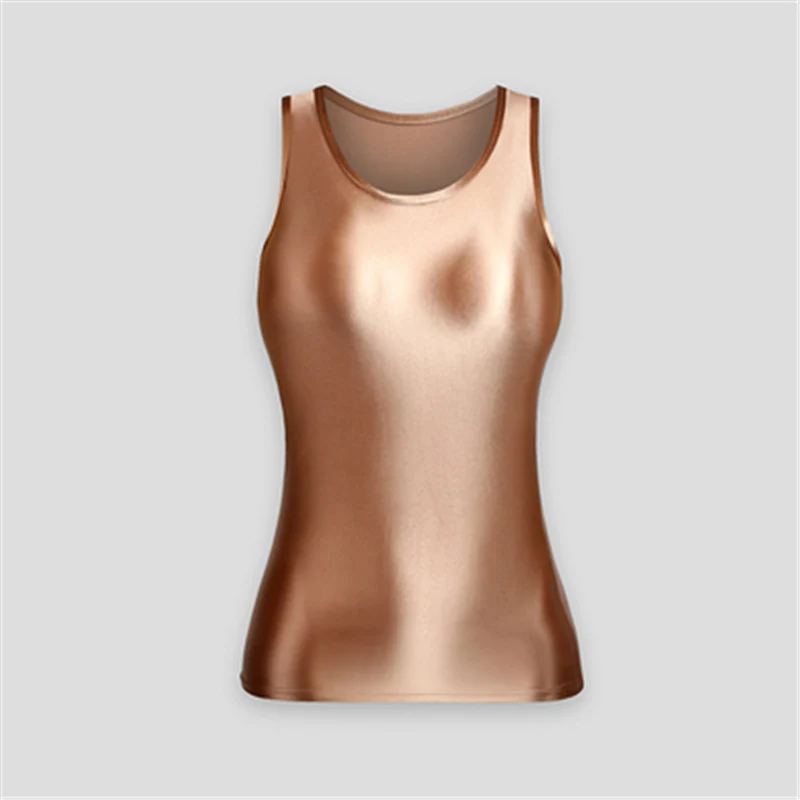 XCKNY Silky oil glossy vest  tight sports top high elastic l solid color shiny versatile sleeveless top multifunctional vest