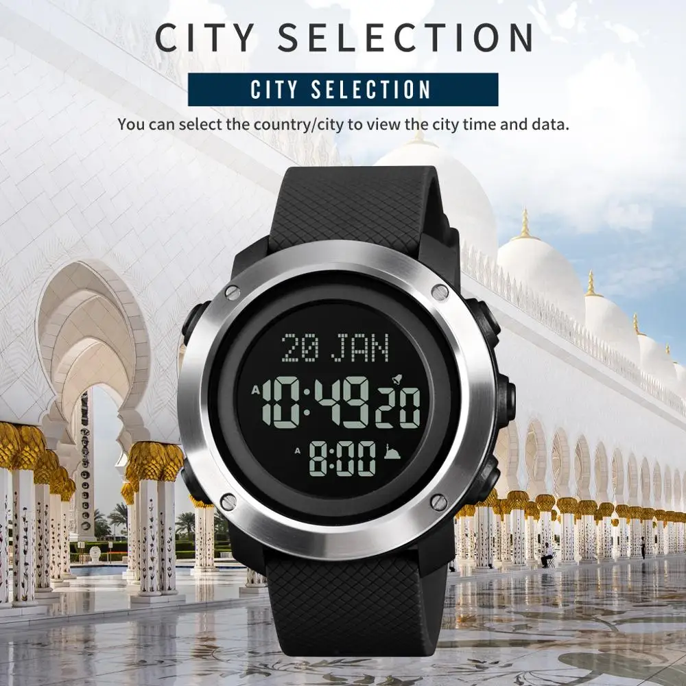 Luxury Digital Watch Men Top Brand SKMEI Qibla Remind Bookmard Wristwatch Laguange Selection Hour Fashion Mens Watches Clock