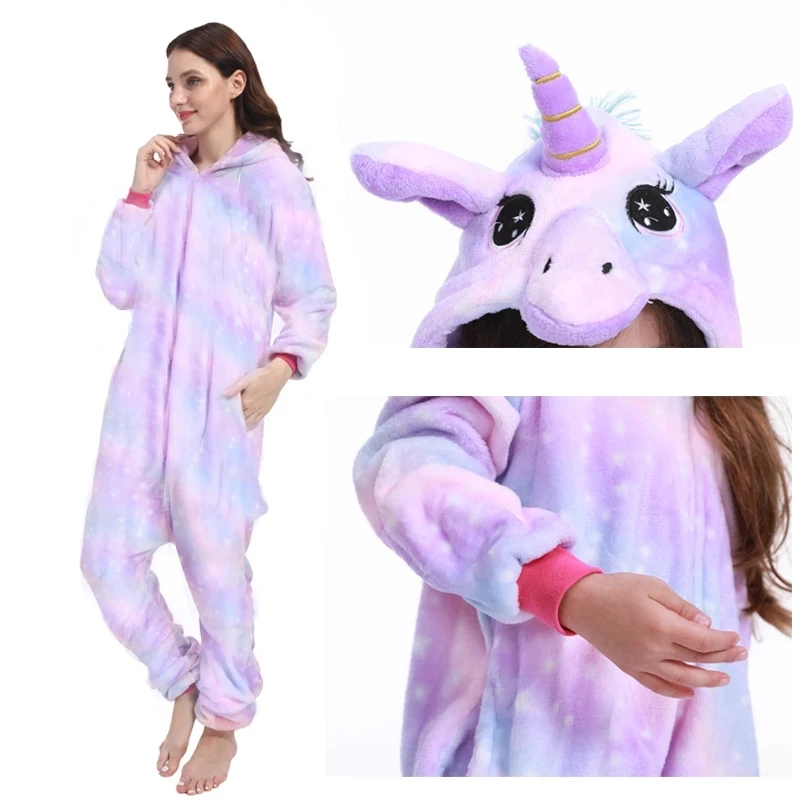 Animal Onesies Winter Flannel Family Matching Pajamas for Kids and Adult Unicorn Sleepwear Pyjamas Boys Girls Homewear Jumpsuit