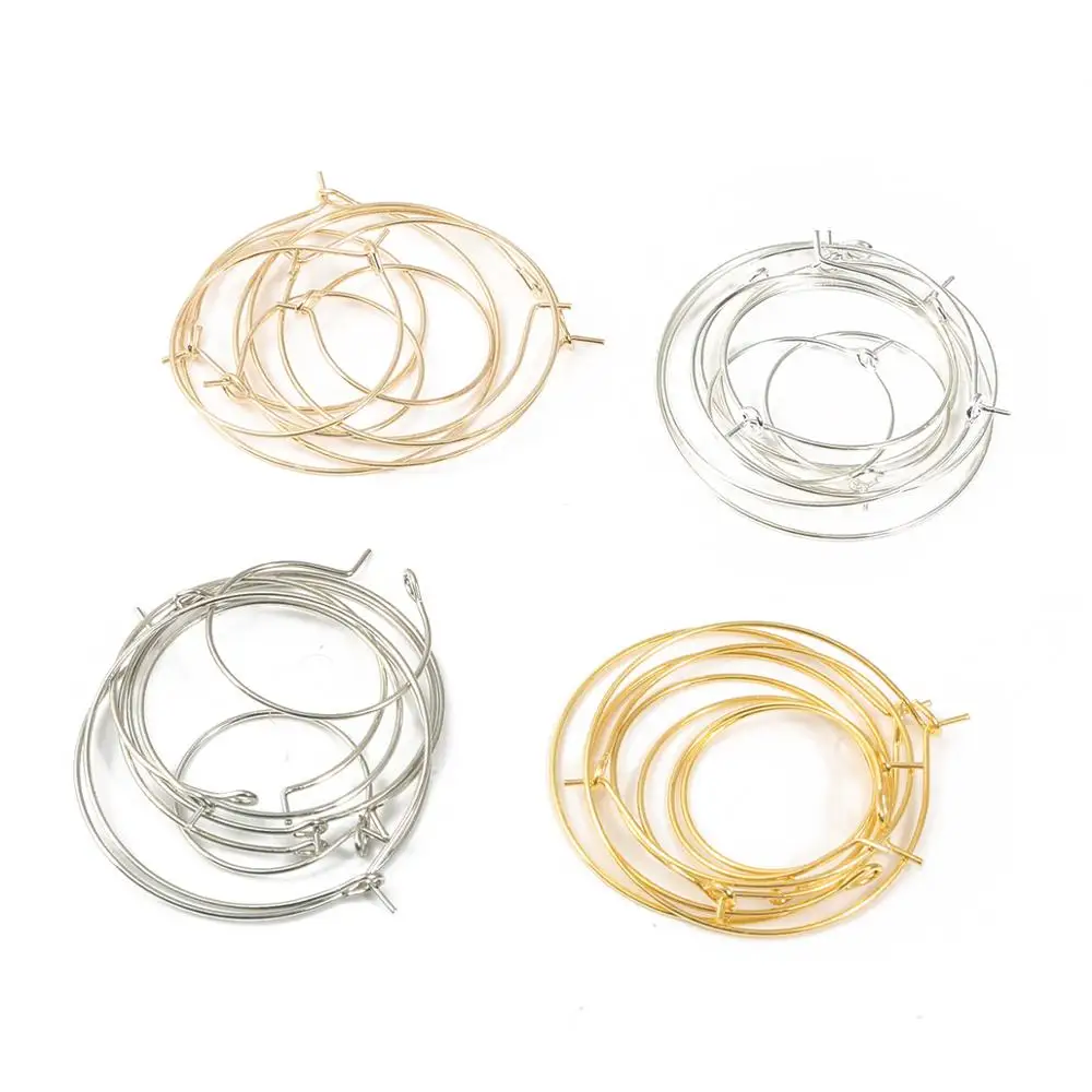 50pcs 20 25 30 35 mm Silver Gold Color Hoops Big Circle Ear Stud Hoops Earrings Wires For DIY Brincos Jewelry Making Blank Base