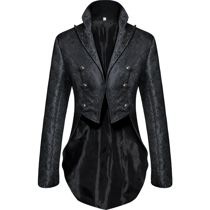 Gothic Jacquard Tailcoat Halloween Perform Costumes For Men Medieval Irregular Hem Steampunk Victorian Tailcoat Jacket Shirt