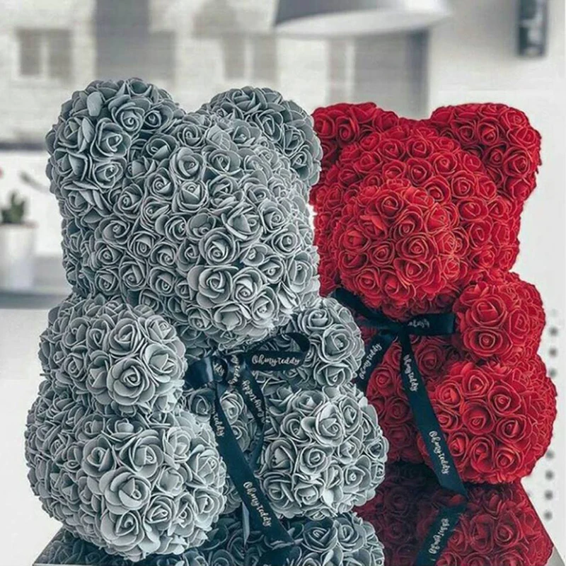 Dropshipping 40cm Teddy Bear of Rose Artificial Flowers PE Rose Bear for Women Valentines Wedding Christmas Gift Box Home Decor