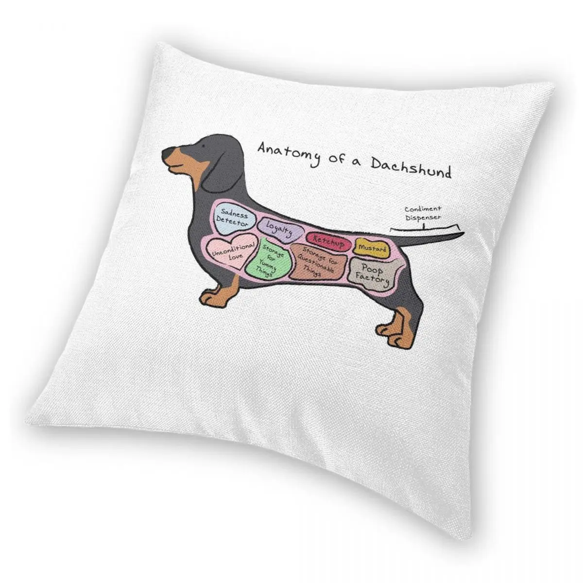 Funda de almohada de terciopelo y lino de poliéster con estampado de anatomía de un Dachshund, funda de cojín con cremallera para sofá, 45x45