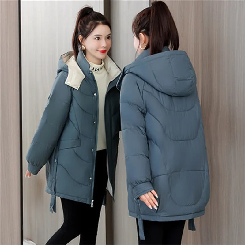 2022 Winter Jacket Women Hooded Long Parkas Mujer Parker Slim Puffer Jacket Overcoat Thick Dwom Cotton Padded CoatA742