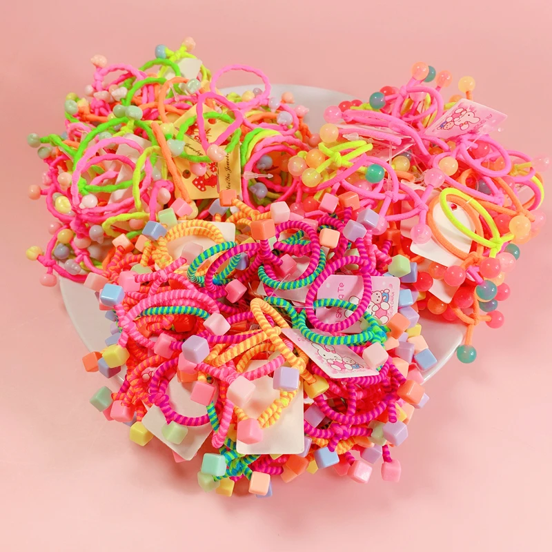 10/20/30PCS Girl Cute Colorful Cartoon Hair Ties Sweet Elastic Hair Rope For Baby Elastic Rubber Band Hair Accessories Headdress