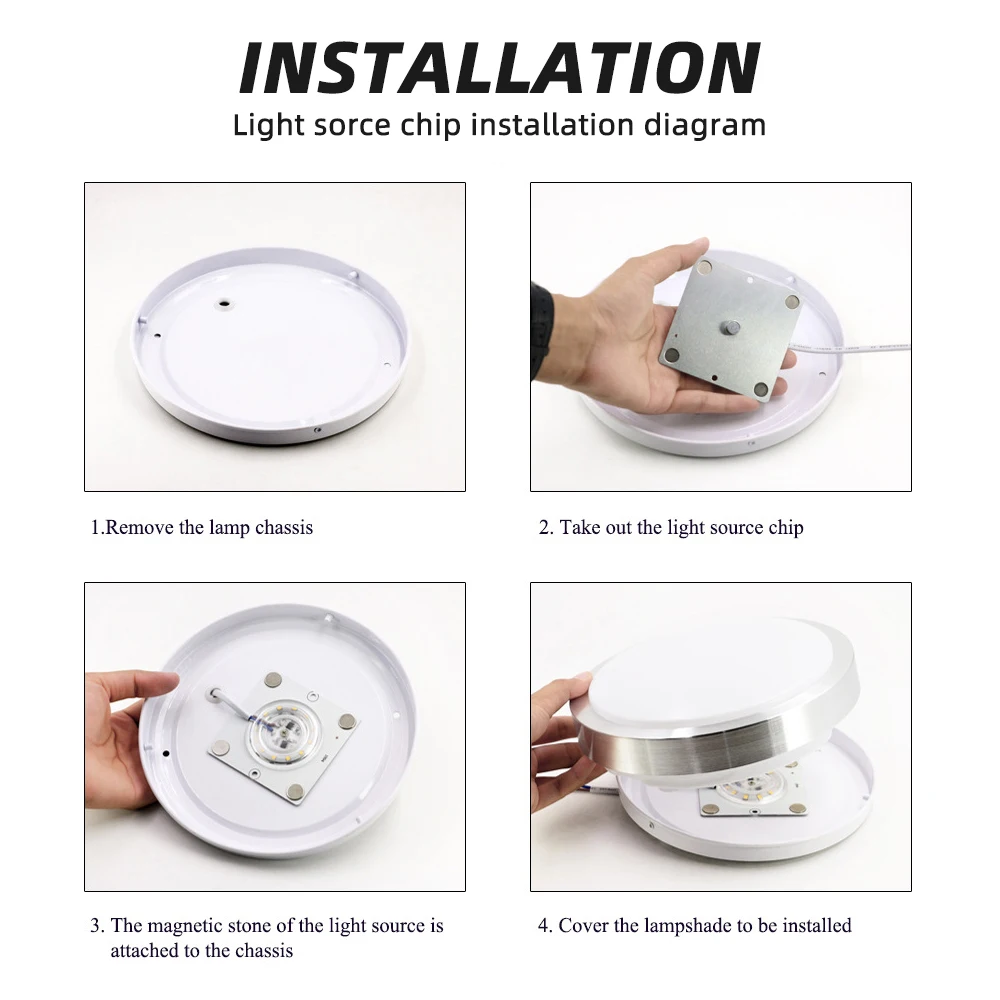 Módulos de lâmpada led ac220v, 12w, 24w, 36w e 45w, chips de fonte de luz, 2700k, 6500k, contas de teto instaladas com ímãs de luz interna