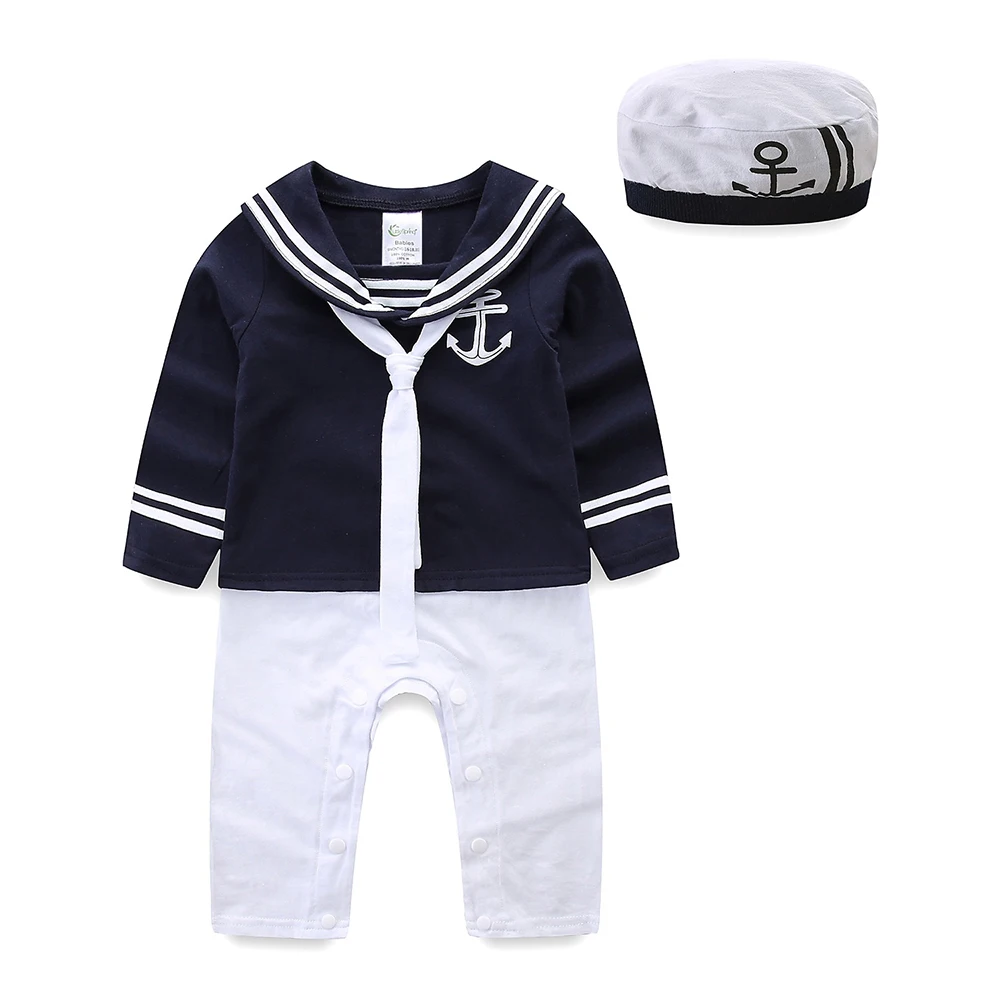 Mudkingdom Baby Boys Rompers Cotton Long Sleeve Sailor Style and Hat 2Pcs Jumpsuit for Kids Clothes Baby Clothing Fashion