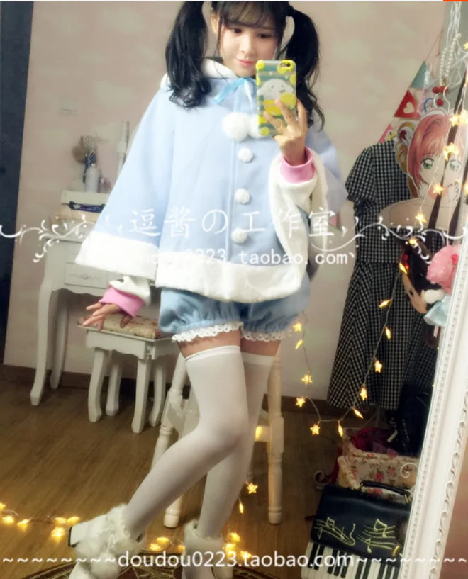 Japanese soft sister Lolita cute bear ear coat cloak princess tea party sweet kawaii girl college student style palace clock