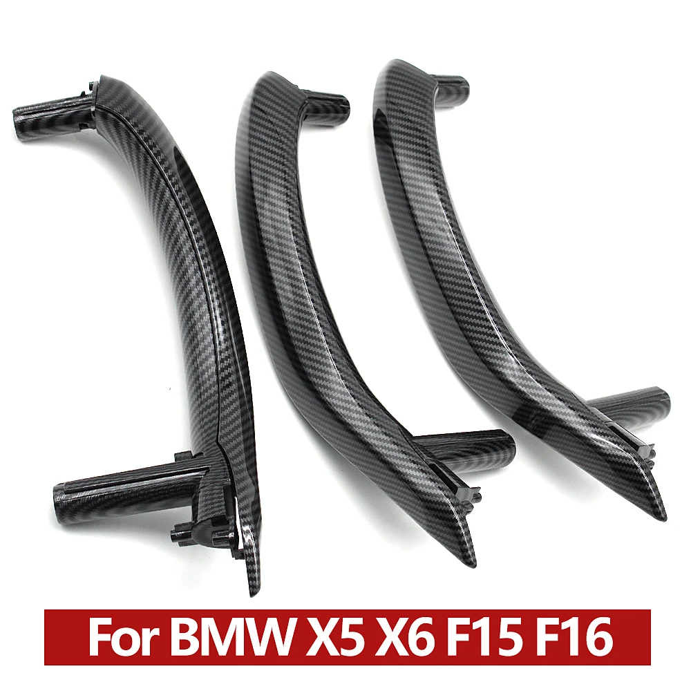 Upgraded Left Right Carbon Fiber Interior Door Handle with Outer Cover Assembly Set For BMW X5 X6 F15 F16 2014-2018