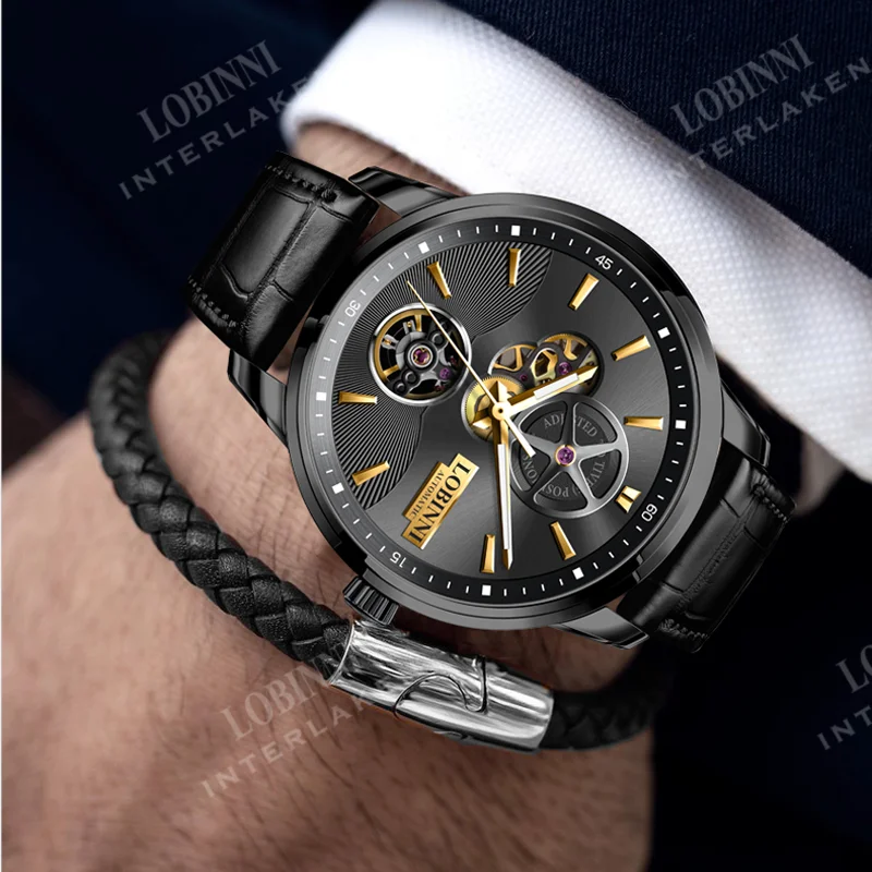 LOBINNI Элитный бренд Мужские автоматические механические часы с сапфировым стеклом Водонепроницаемые часы 50 м с турбийоном Reloj hombres