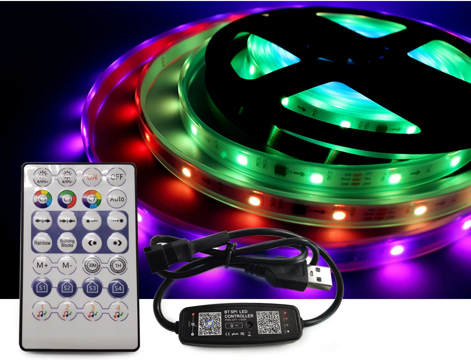 Ws2812b led controlador bluetooth -- música compatível para sk6812 ws2811 ws2812 pixel led tira luz app 28 teclas remoto DC5-24V