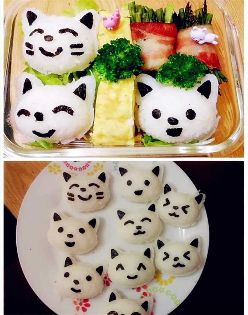 3pcs/set Sushi Mold Rice Ball Mold Cartoon Cat Pattern Sushi Bento Nori Kitchen Rice Decor Kits Sandwich for Baby Kids