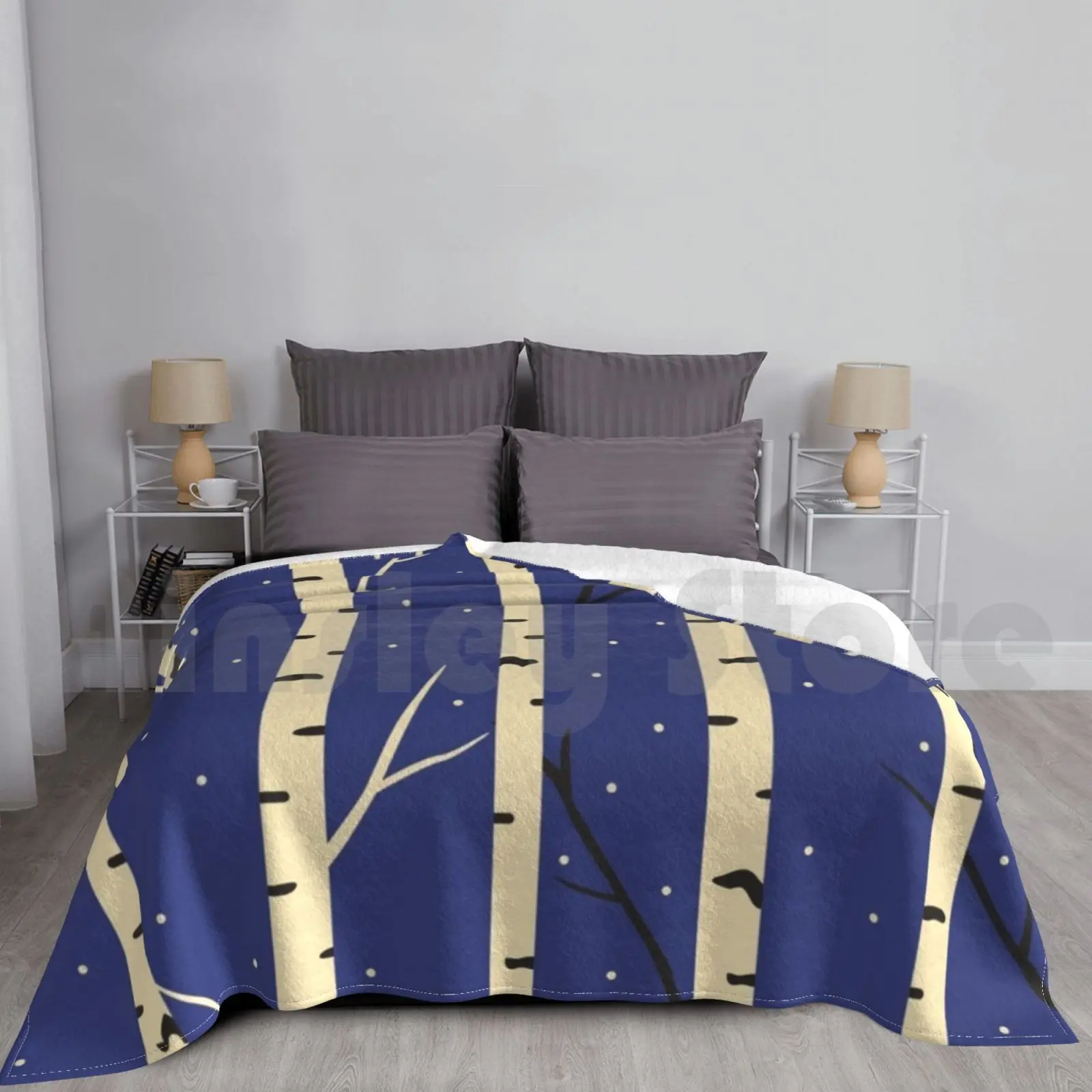 The Birches Blanket Fashion Custom Birch Forest Woods Nature Red Green Blue Watercolor Watercolour Quiet