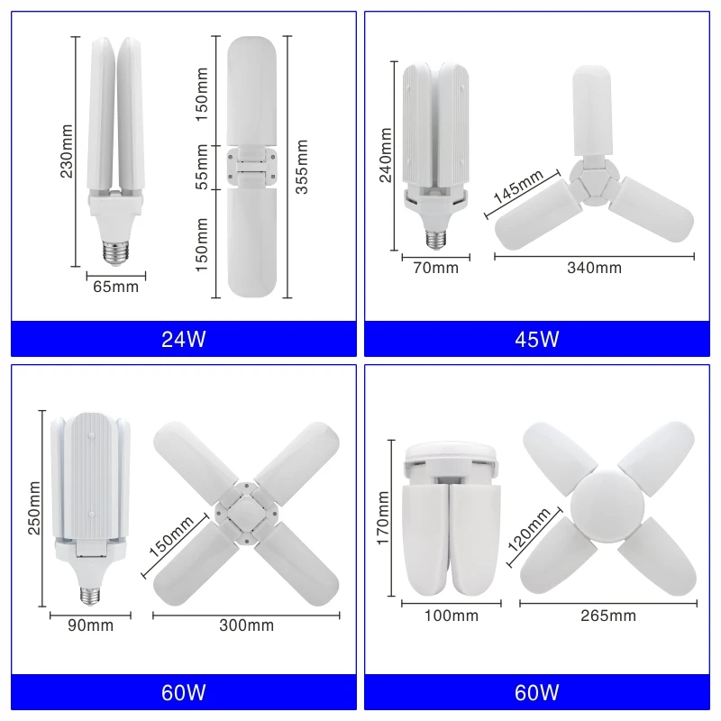 Imagem -02 - Lâmpada Ufo Dobrável com Ventilador Lâmpada Led Refletor Branco Frio E27 24w 45w 60w ca 220v240v 360 Graus