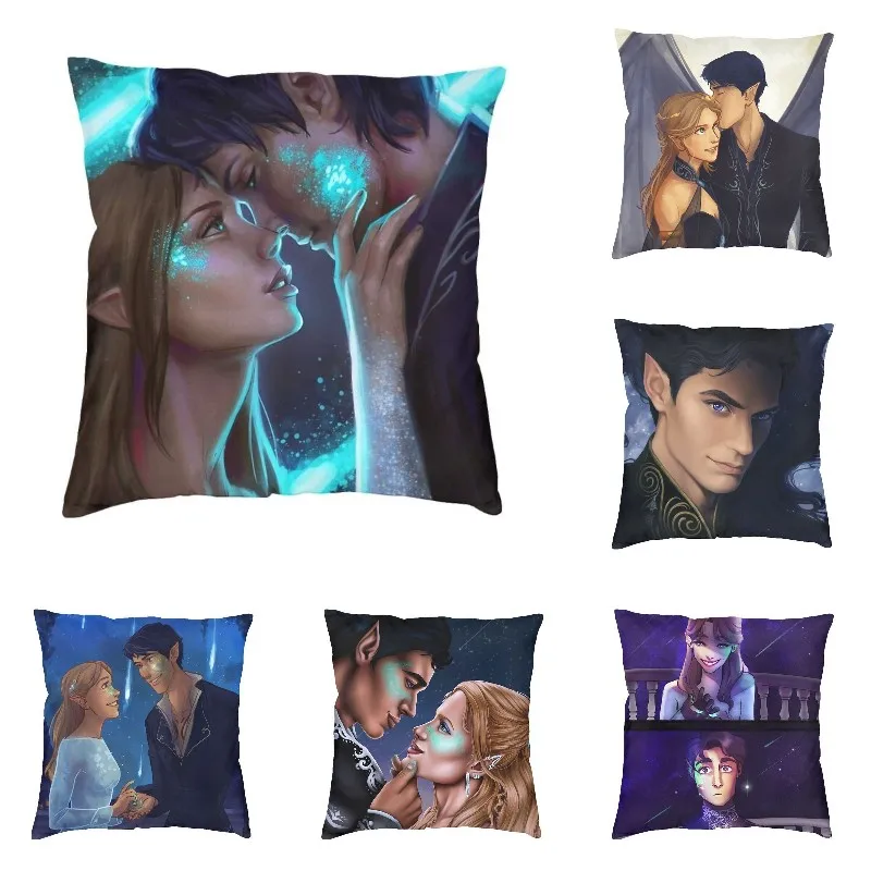 Modern Feyre And Rhysand Cushion Cover for Sofa Velvet Pillow Case Decoration Pillowcase Double-Sided Printing Sofa Cushions