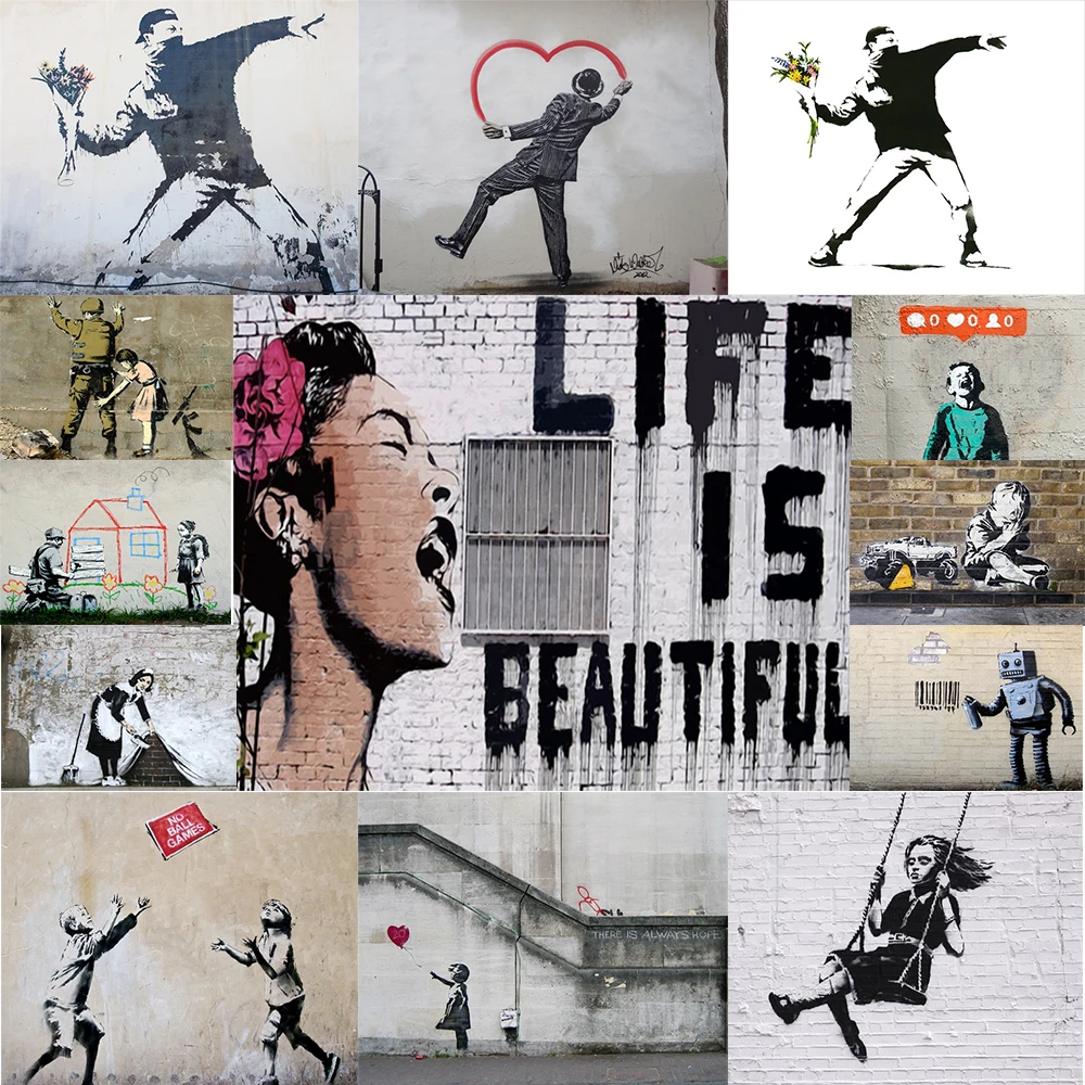 Classic Graffiti By Banksy Art Canvas Painting & Calligraphy Nordic Fashion Posters and Prints Home Decoration Wall Art Picture