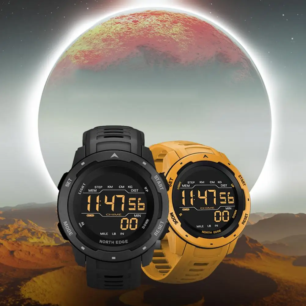 NORTH EDGE ผู้ชายนาฬิกาดิจิตอลนาฬิกาผู้ชายกีฬานาฬิกา Dual Time Pedometer นาฬิกาปลุก50M กันน้ำดิจิตอลนาฬิกาทหารนาฬิกา