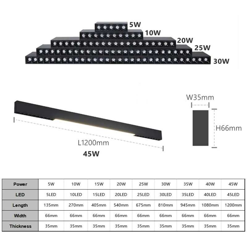 120cm liniowy drążek LED LED sufitowa powierzchnia lampy zamontowana długa taśma światło kratki salon biurowy reflektor reflektor 45W