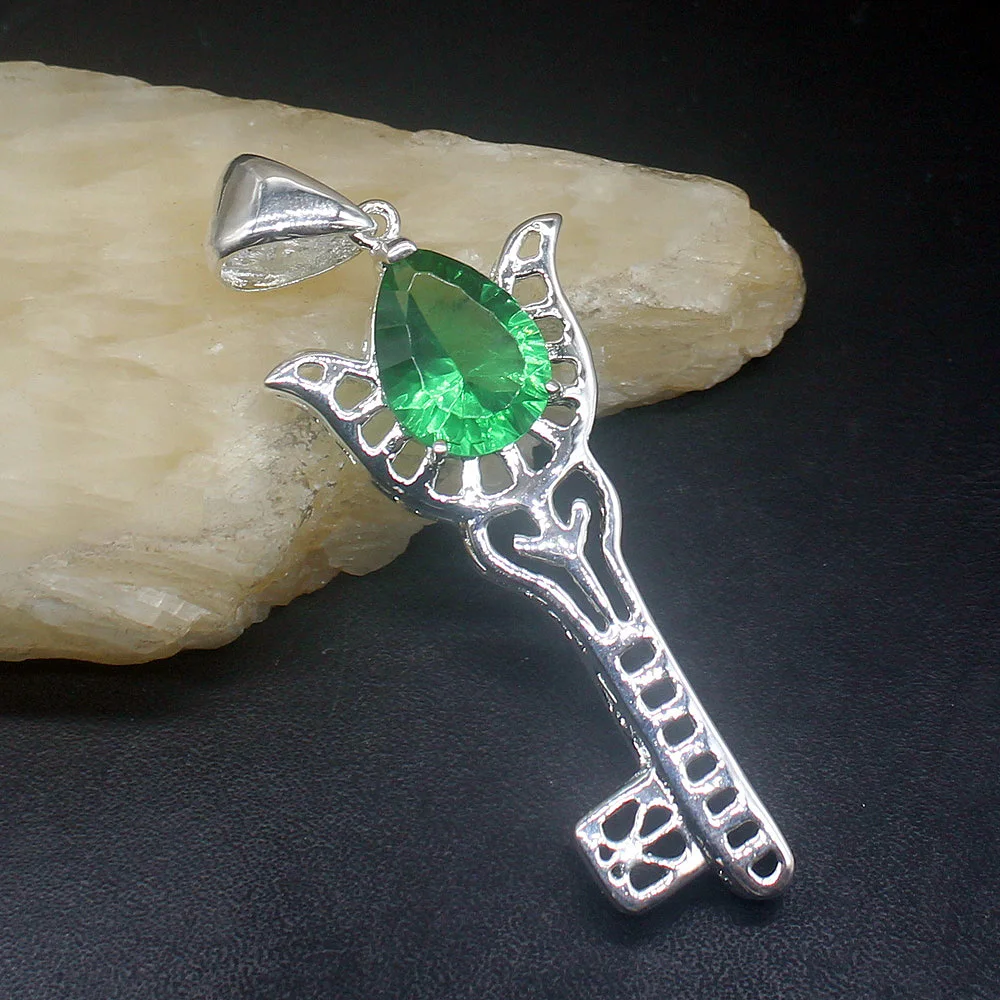 

Fashion Jewelry Unique Genuine 925 Silver Teardrop Sunny Green Topaz Pendant Necklace Gifts for Women Girls 20214014