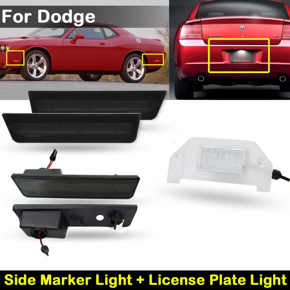 

Smoked lens LED Side Marker Turn Signal Light +License Plate Lamp For Dodge Chanllenger 2008-2014