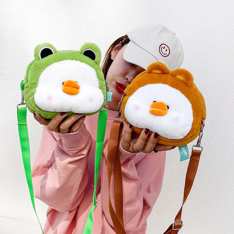 Plush Cartoon Animals Shoulder Bag Plush Toy Kids Plush Cartoon Plush Coin Purse Stuffed Duck Frog Doll Toys Girls Bags Gifts