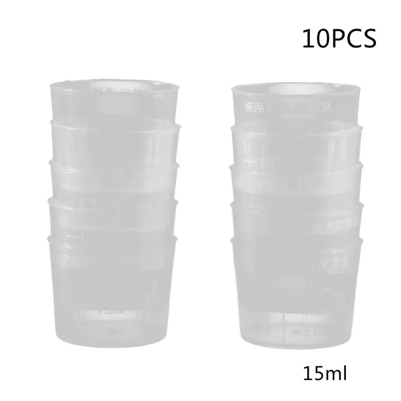 10Pcs 15ml Clear Plastic Measuring Cup Graduated Measure Beaker Measuring Medicine Cups For Lab