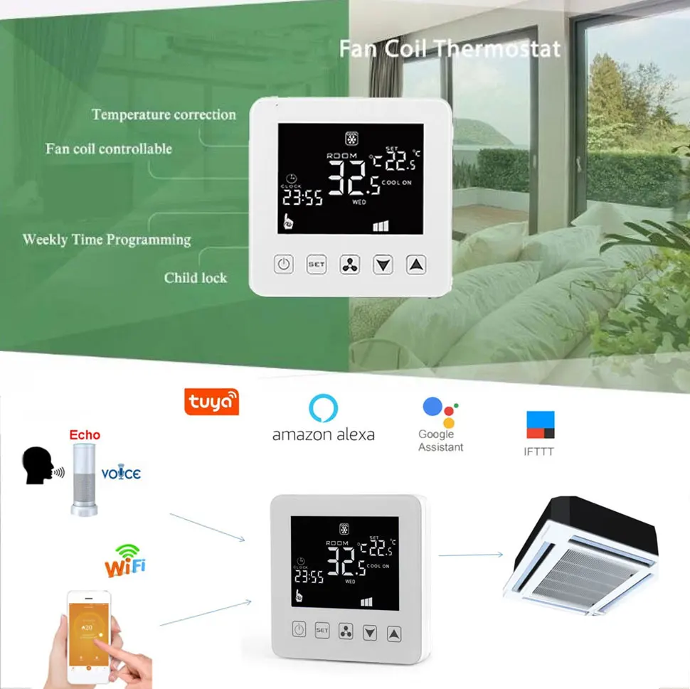 Tuya Smart Home Central Air Conditioning Controller Panel Control Of Fan Coil System TRANE Band Ect Work with Alexa Google