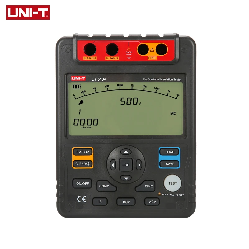 Probador de resistencia de aislamiento, medidor de voltaje de 5000V, CA y CC, Ommeter Digital, almacenamiento de datos, UNI-T, UT513A, 600V