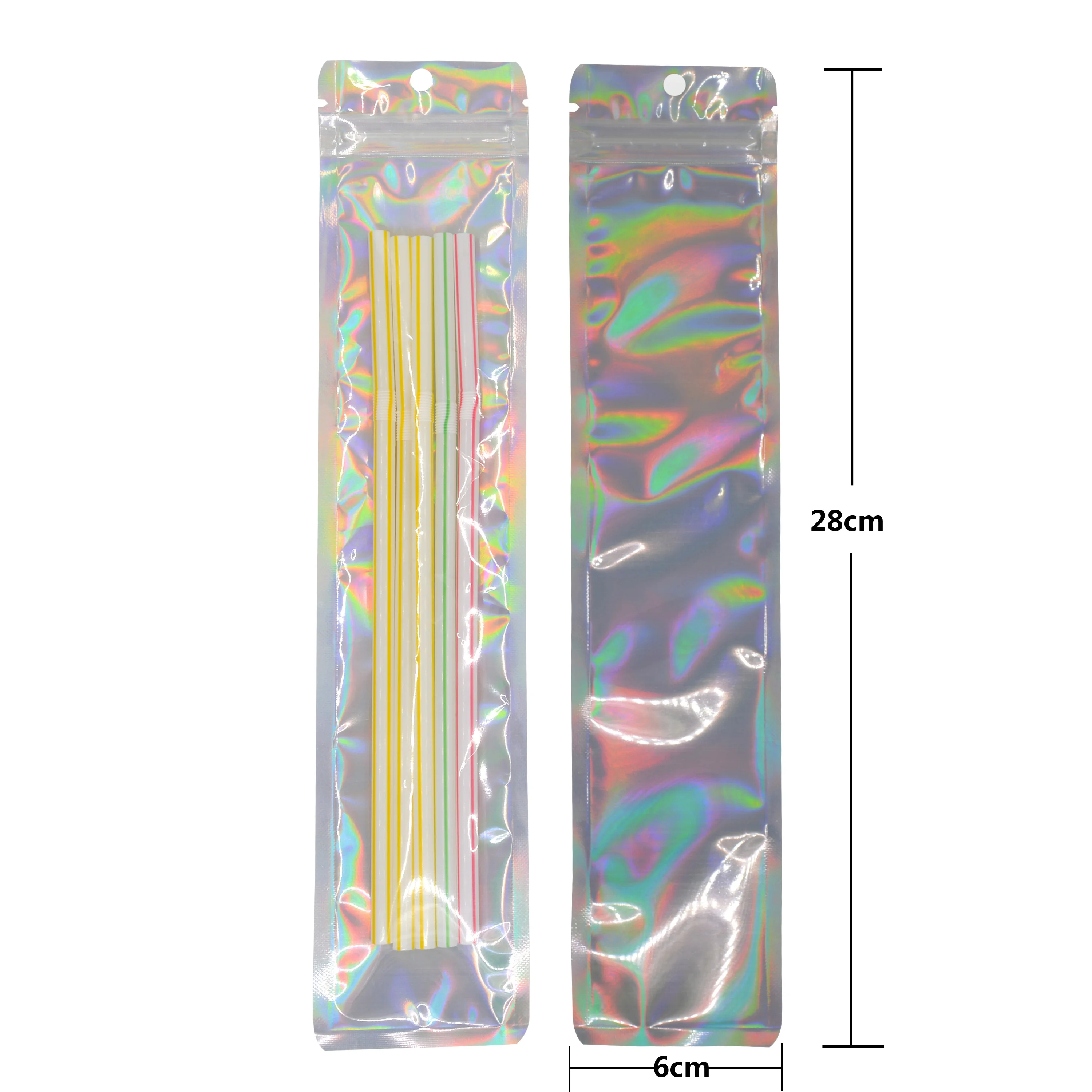 100 Pcs Hologram Aluminum Foil And Transparent Zip Lock Bags Long Plastic Pouch Watch Pen Jewelry Cosmetic Usb Data Cable Bags