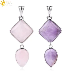 Natural Stones Crystal Pendant Square Water Drop Rose Quartz Lapis Lazuli Geometric Pendants for Necklaces Women Jewelry F814
