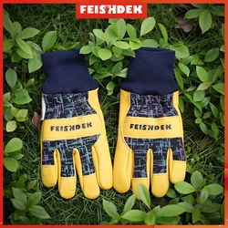 Kids Genuine Leather Work Gloves Winter Gardening Safety Protection Outdoor with Reflective Knitted Cuff 3M Thinsulate Lining