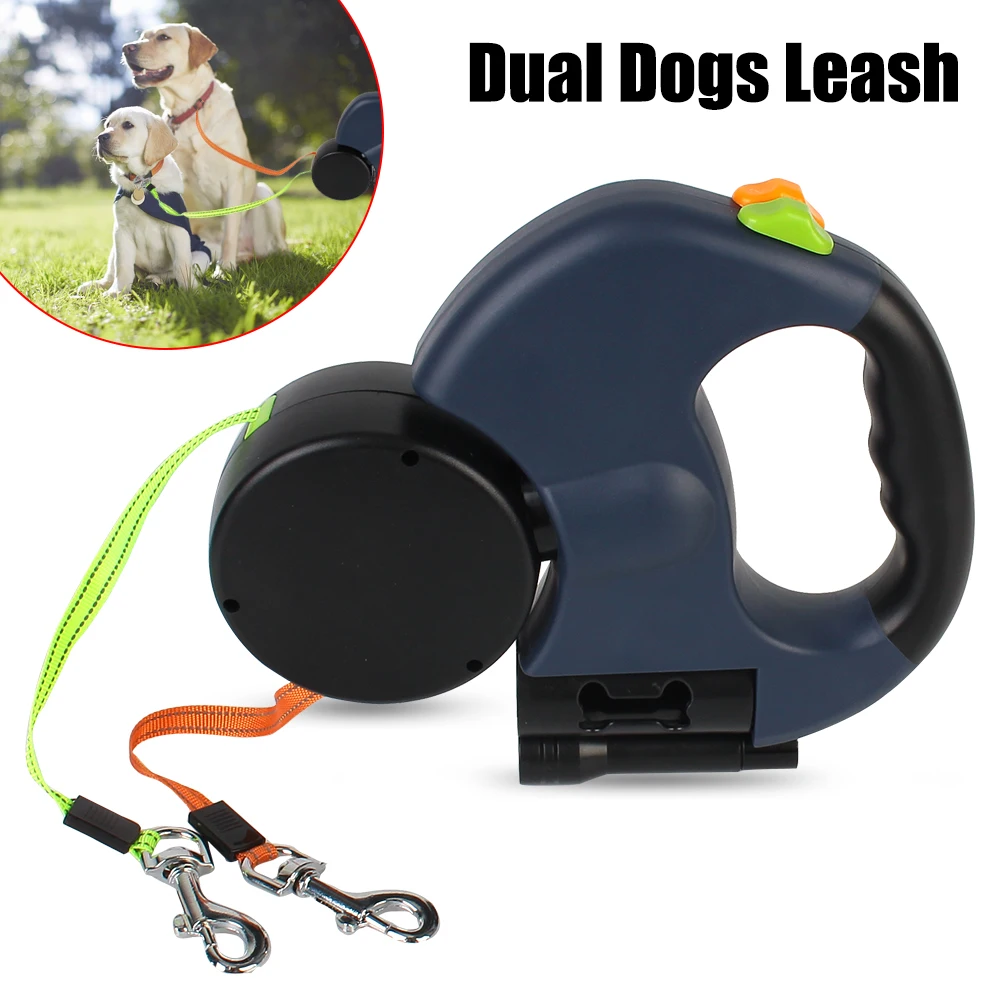 3m Pet supplies Double-Ended Traction Rope Auto Retractable Roulette Dual Dog Leash With Flashlight Waste Bag Box