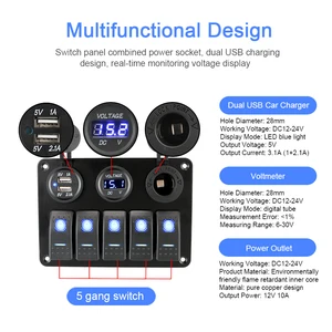 With USB fuse 12v car chargers outlets toggle 5 buttons Led Rocker Switch boat panel Digital voltage testing accessories 11 MAIN SALES TAKEN 4X4 - №11