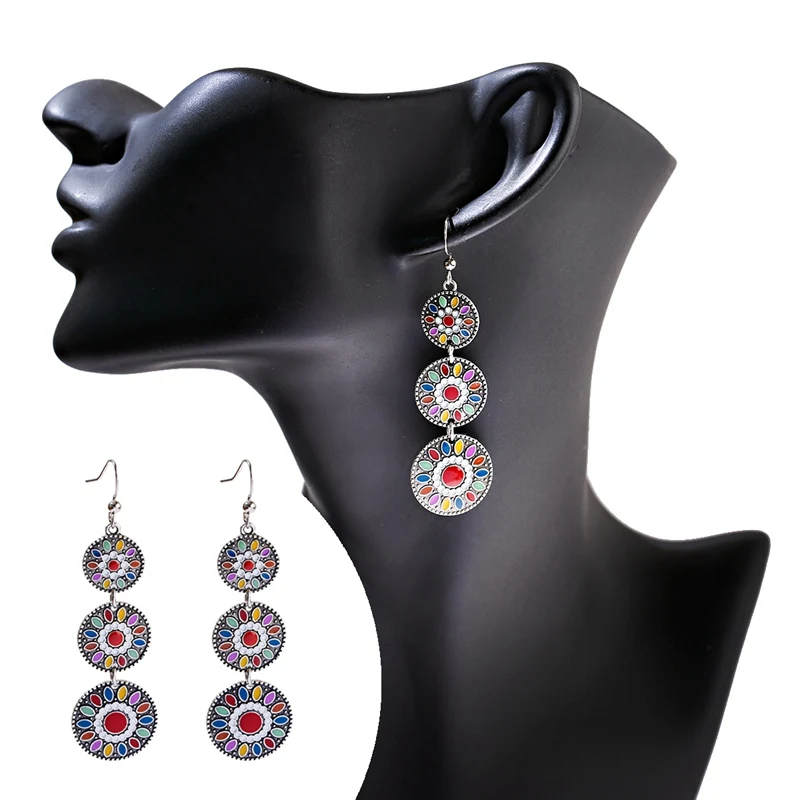 Vintage Flower Bohemian Earrings For Women Ethnic Round Alloy Gypsy Indian Jewelry Jhumka Earrings Oorbellen Hangers