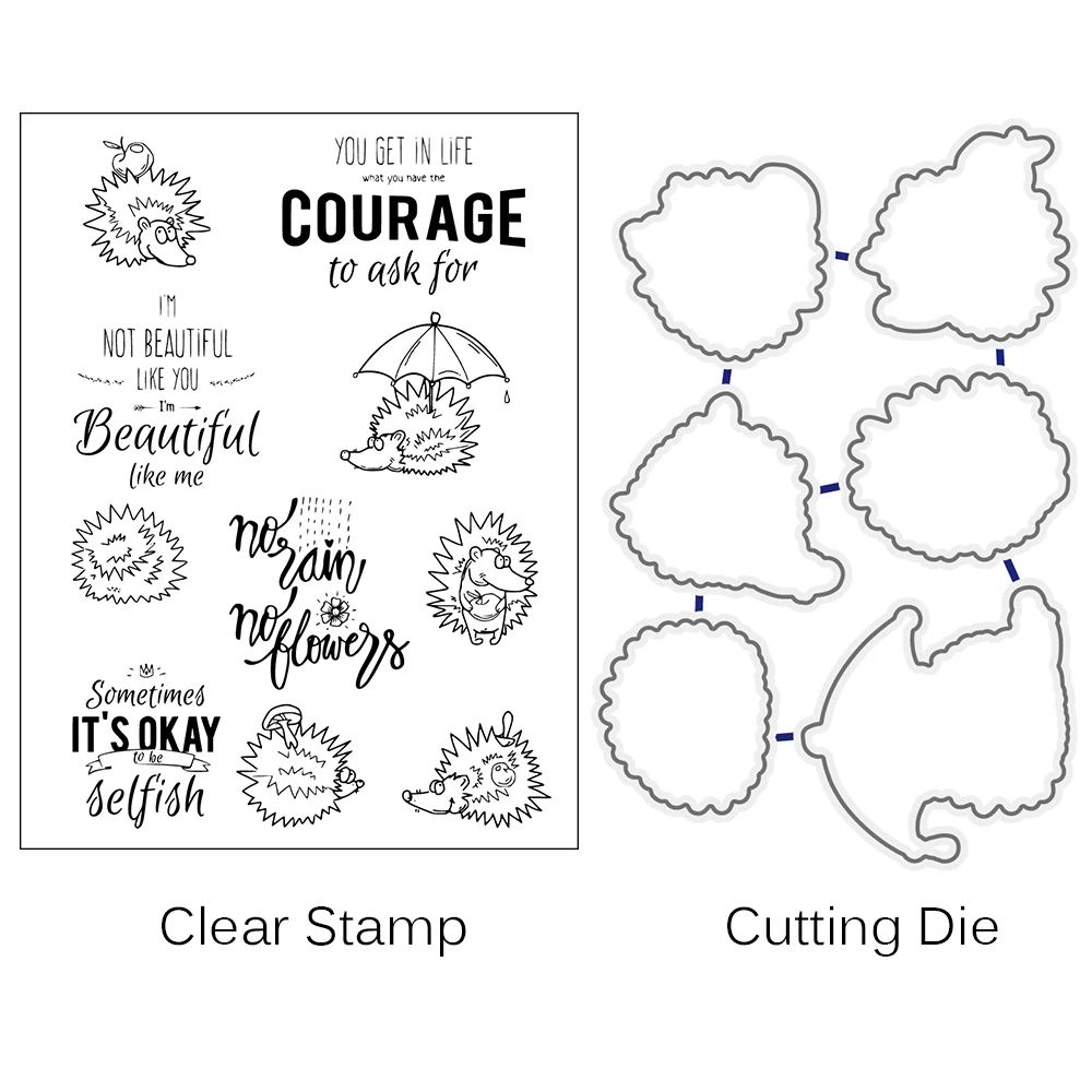 AZSG Naughty Hedgehog Cutting Dies Clear Stamps For DIY Scrapbooking Decorative Card making Crafts Fun Decoration Supplies