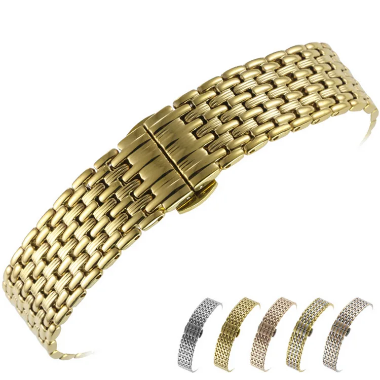 NO LOGO Thin Nine Beads Solid Stainless Steel Watch Band 13 18 20 22mm Women\'s Stainless Steel Bracelet Women\'s Strap