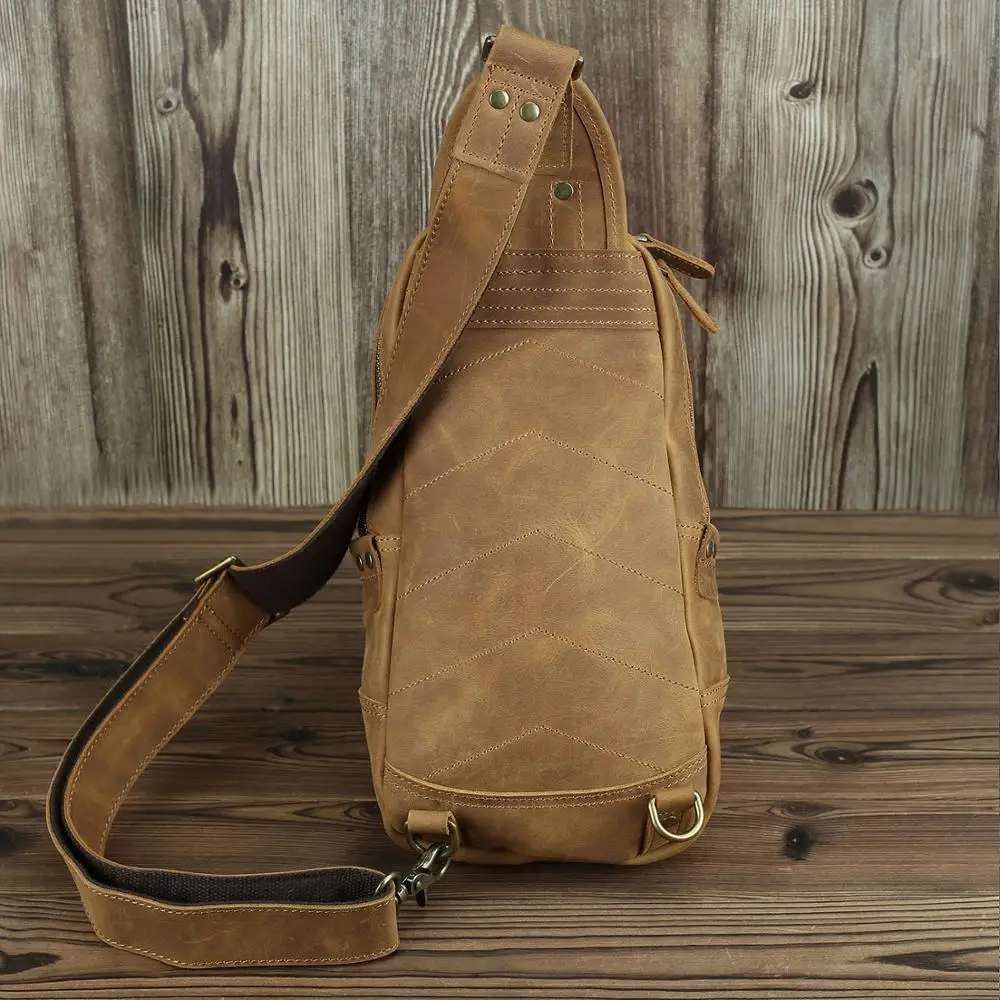 Leather Chest Bag for men male single shoulder bag cowhide crazy horse leather chest packs crossbody sling bag vintage