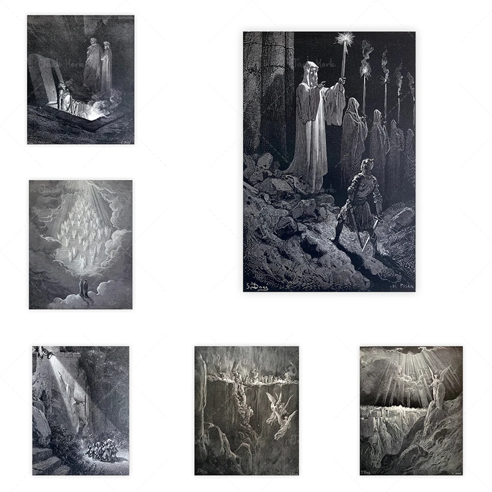 

1870 MILTON'S PARADISE LOST Antique Engraving Gustave Doré Bible1st Edition Hell Angel Satan