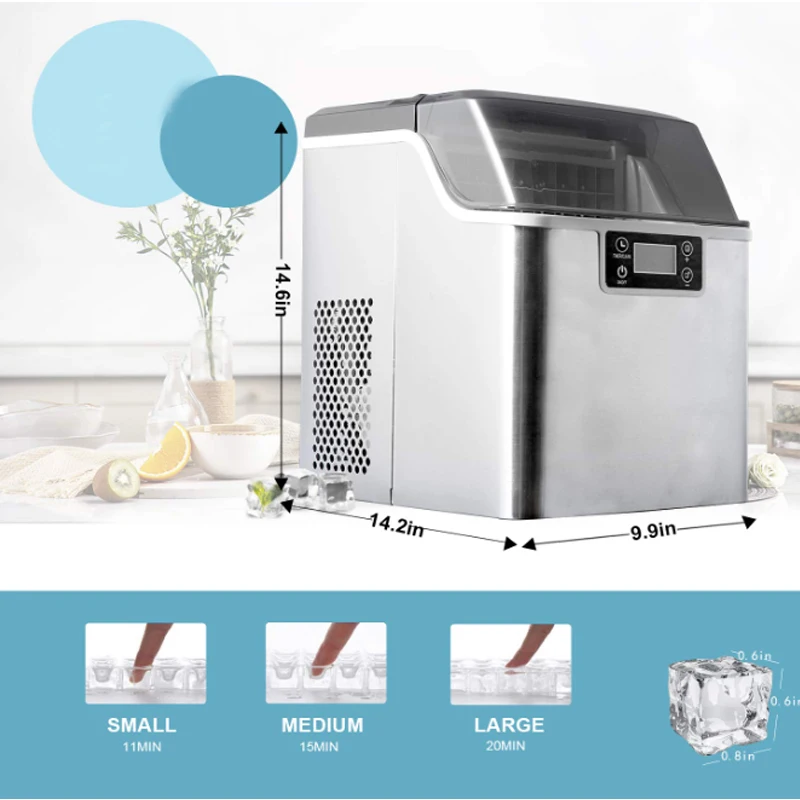 Hicon Countertop Ice Maker Machine 1 Gallon Auto Self-Cleaning Square Ice 44Lbs/24H 24 Pcs Ice Cubes in 15 Mins with Ice Scoop