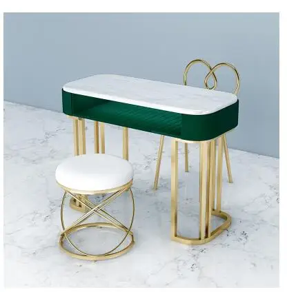 Net Red Marble Nail Table And Chair Set Single Double Gold Iron Double Manicure Table Simple Light Luxury