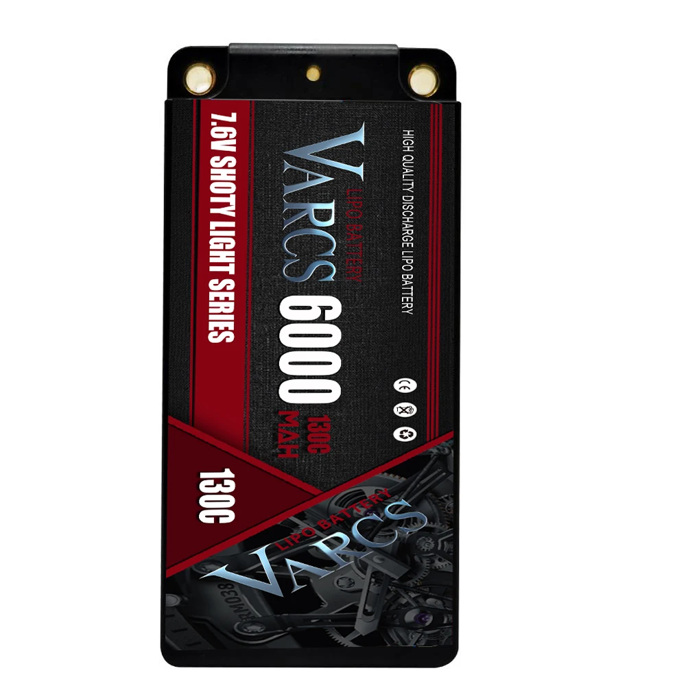 VARCS Lipo Battery 2S 7.6V 6000mah 130C 260C 4mm 5mm Bullet Competition Short for 1/8 1/10 Off-Road Buggy Truck Car