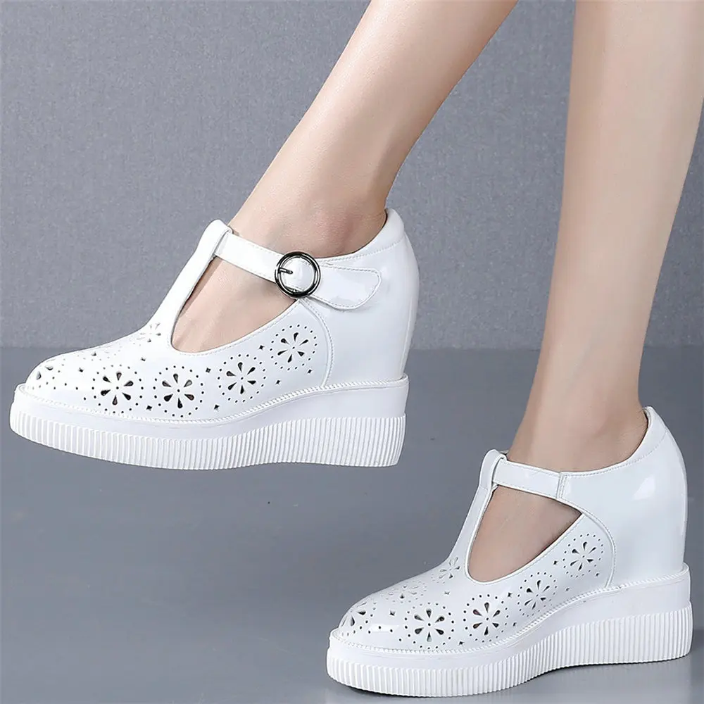 

2025 Casual Shoes Women Genuine Leather High Heel Ankle Boots Female Wedges Platform Pumps Shoes Summer Pointed Toe Mary Janes