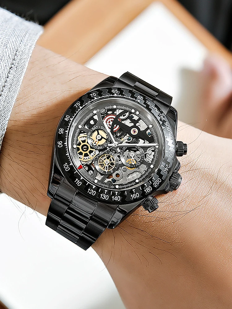 

HANBORO new fashion fully automatic mechanical men watches waterproof trend hollow tourbillon Luminous man watch Reloj Hombre