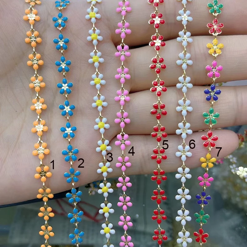 Enamel Daisy Flower Rainbow chain,red/pink/yellow/silver/green/blue chain for bracelet/necklace jewlery making ,1 meter long