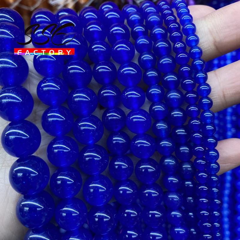 Naturalne kamienne koraliki Ciemnoniebieskie jadeity Chalcedon Okrągłe luźne koraliki dystansowe do tworzenia biżuterii Bransoletki Diy 4 6 8 10 12 14mm 15''