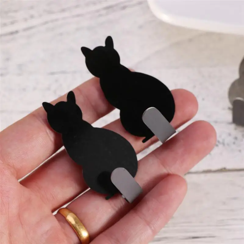 8pcs Creative Wall Mounted Key Hangerss Cat Shaped Nail Free Stainless Steel Hooks Adhesive Towel Coat Wall Mounted Hooks